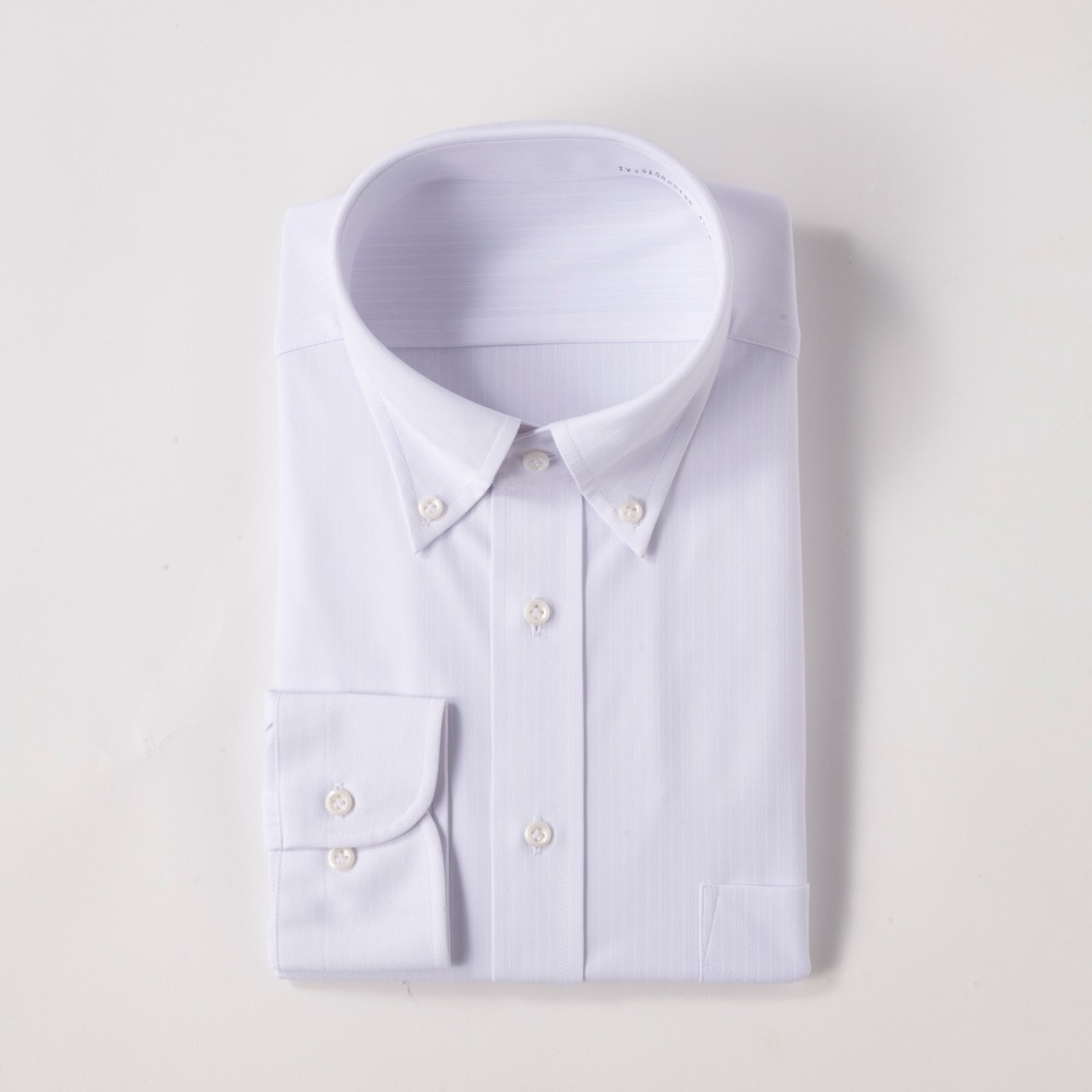 ノンアイロンニット  ボタンダウンドレスシャツ レギュラーフィット 　メンズ(シロストライプ-2XL(45-86))
