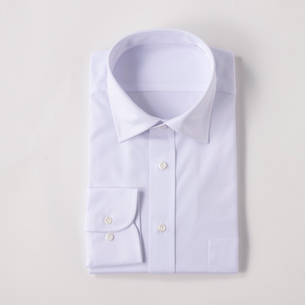 ノンアイロンニット セミワイド ドレスシャツ レギュラーフィット　メンズ(シロ-L(41-80))