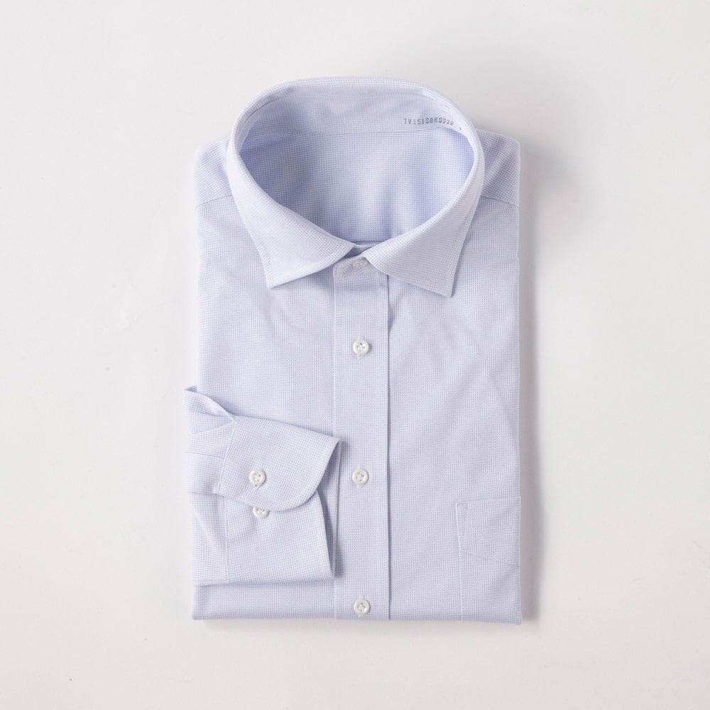 ノンアイロンニット セミワイド ドレスシャツ レギュラーフィット　メンズ(ウスアオ-2XL(45-86))