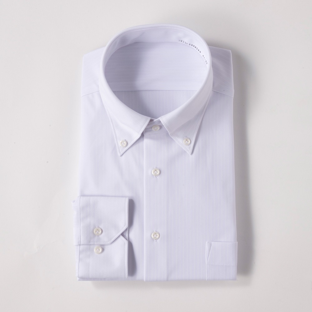 ノンアイロンニット スリムドレスシャツ（ボタンダウン衿）スリムフィット メンズ(シロ-XL(43-82))