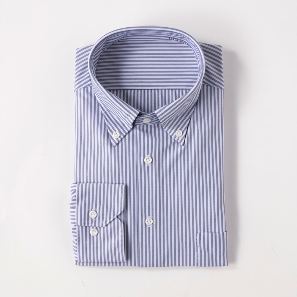 ノンアイロンニット スリムドレスシャツ（ボタンダウン衿）スリムフィット メンズ(Ａアオ-XL(43-84))