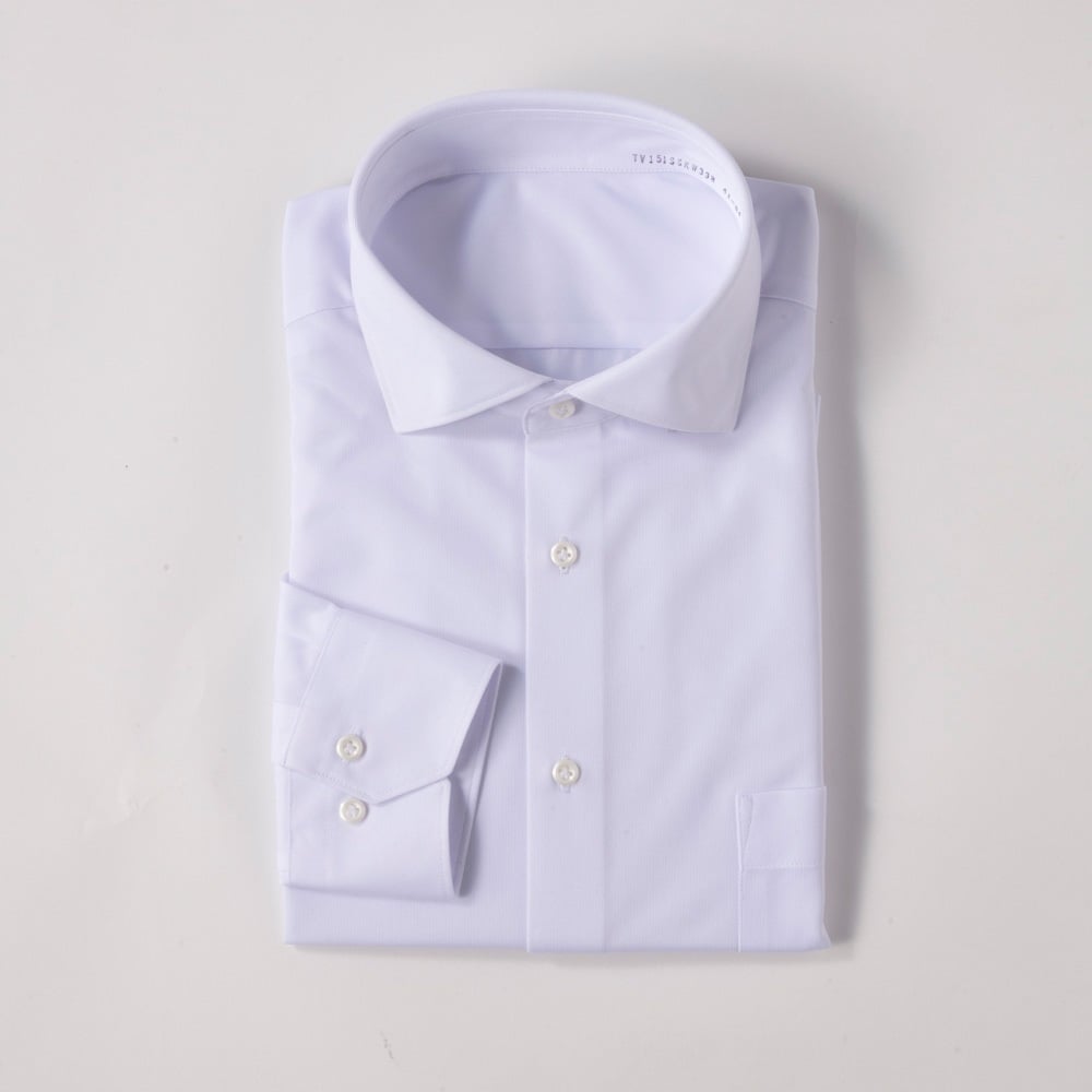 ノンアイロンニット スリムドレスシャツ（ワイド衿）スリムフィット メンズ(シロ-2XL(45-88))