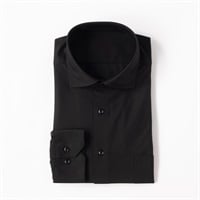 ノンアイロンニット スリムドレスシャツ（ワイド衿）スリムフィット メンズ(クロ-S(37-82))
