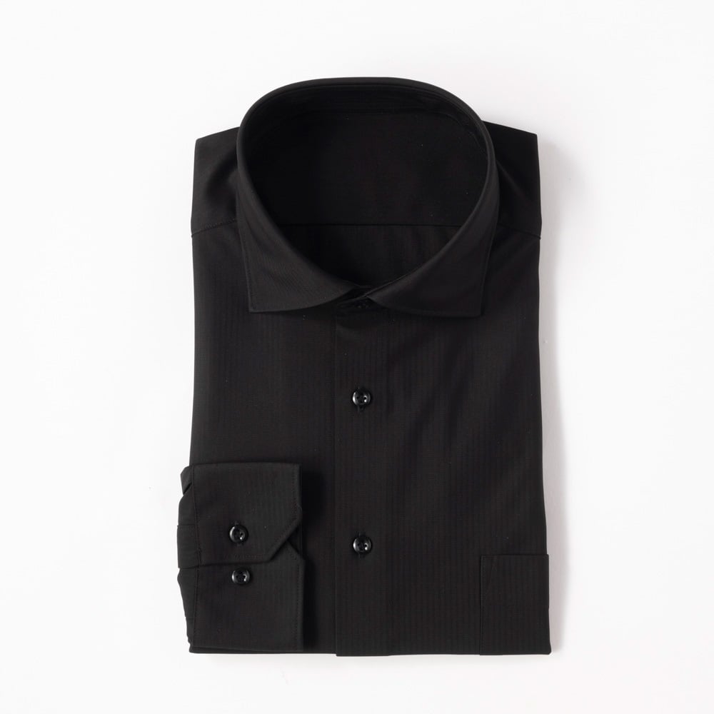 ノンアイロンニット スリムドレスシャツ（ワイド衿）スリムフィット メンズ(クロ-XL(43-82))