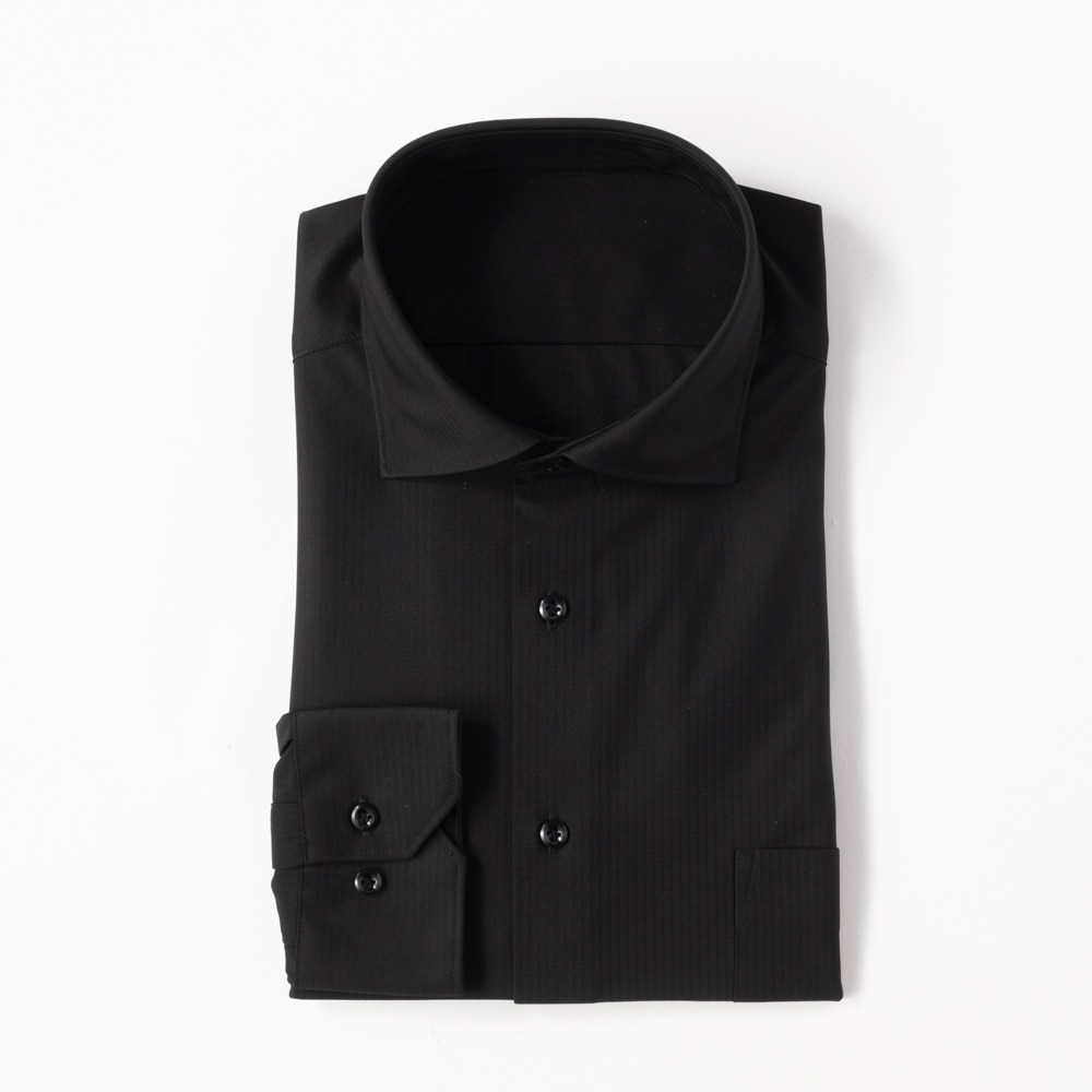 ノンアイロンニット スリムドレスシャツ（ワイド衿）スリムフィット メンズ(クロ-2XL(45-88))