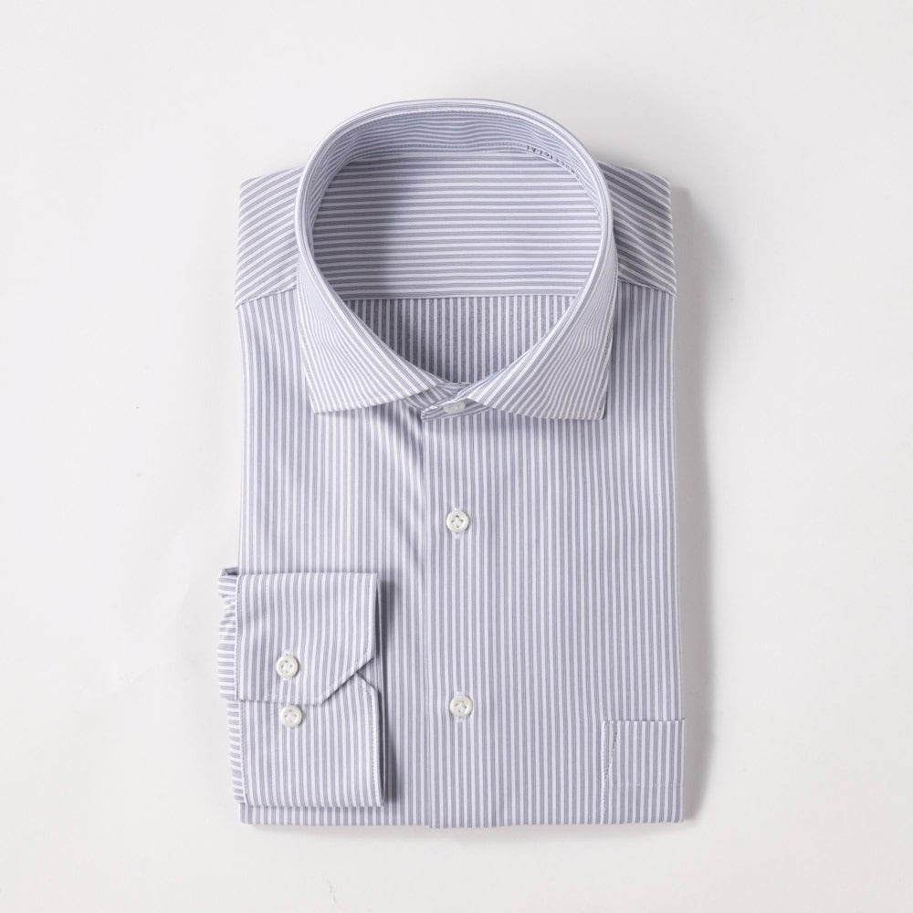 ノンアイロンニット スリムドレスシャツ（ワイド衿）スリムフィット メンズ(Ａウスクロ-2XL(45-88))
