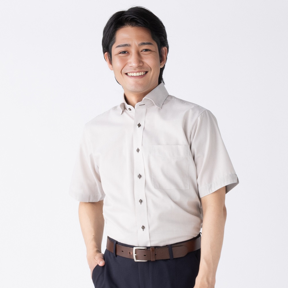 半袖 メンズ シャツ フォーマル カジュアル 秋冬 トレンド marie claire homme 通気織トレンドスタイル半袖ドレスシャツ
