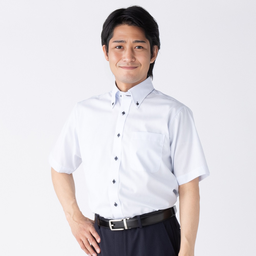 marie claire homme 通気織ベーシックスタイル半袖ドレスシャツ メンズ(ウスアオ-M)