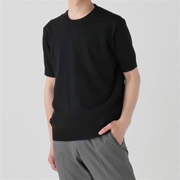 RECESSIONISUTA(リセッショニスタ) 吸水速乾 らくBIZ クルーネック半袖ニット メンズ(クロ-L)