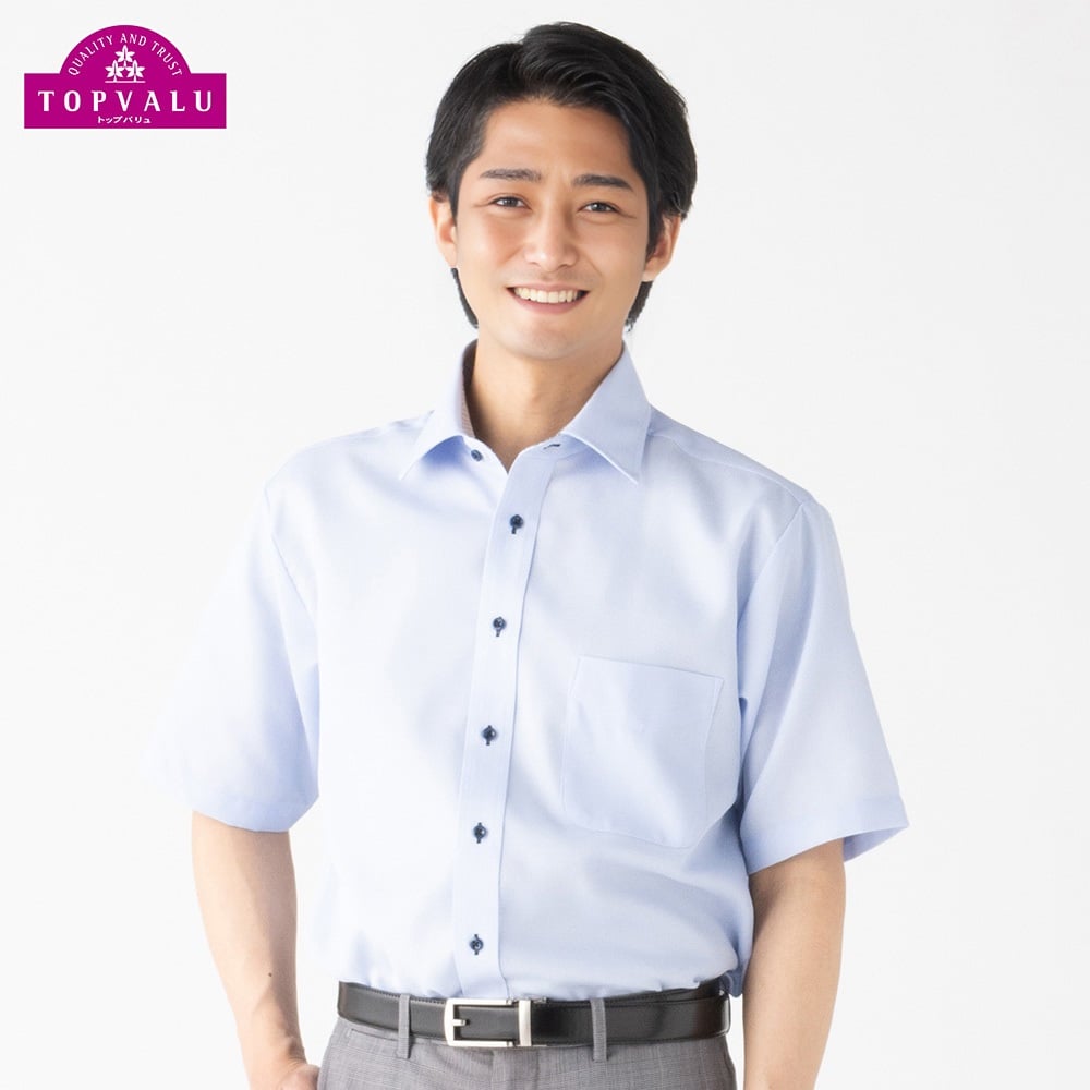 メンズ 半袖シャツ 大きめ カジュアル ローズ H00270 通気性の良いドレスシャツ 半袖 セミワイド メンズ | イオン