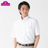 マジ楽ノンアイロンニット　半袖レギュラードレスシャツ（ボタンダウン） メンズ(シロ-45)