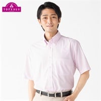 マジ楽ノンアイロンニット　半袖レギュラードレスシャツ（ボタンダウン） メンズ(ウスアカ-45)