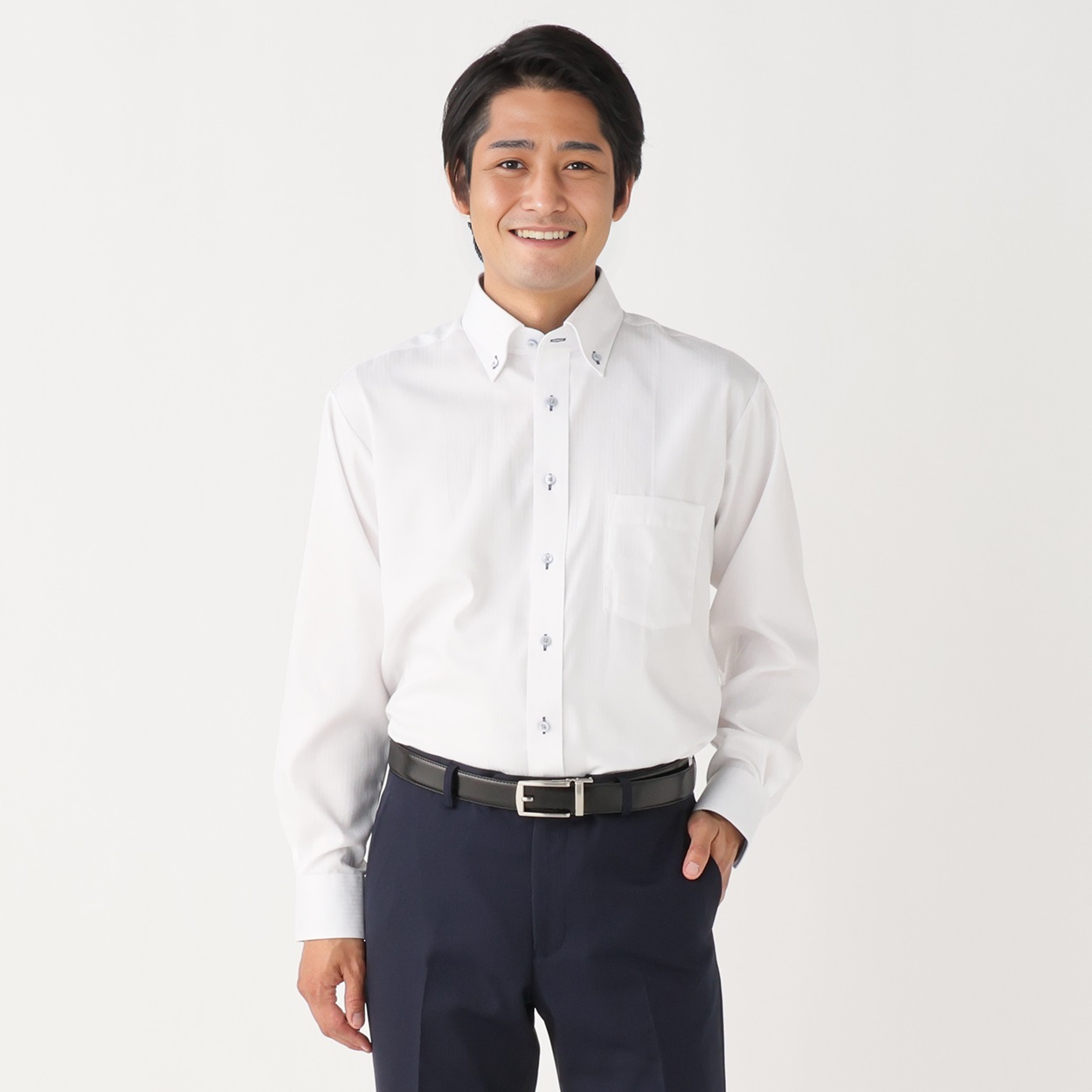 形態安定 接触冷感 長袖オフィスドレスシャツ メンズ(シロ-41-82)
