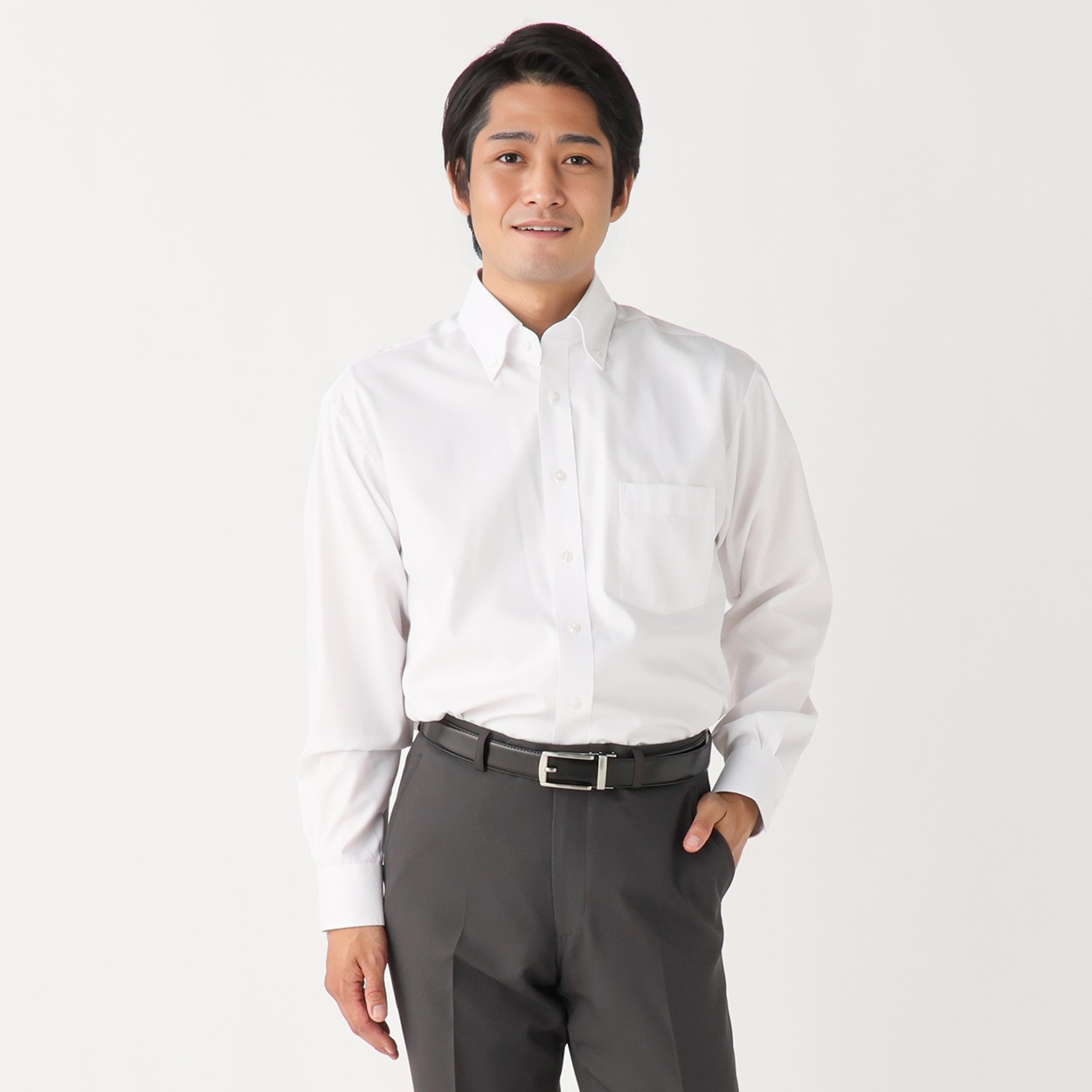 形態安定 接触冷感 長袖オフィスドレスシャツ メンズ(アイボリー-45-84)