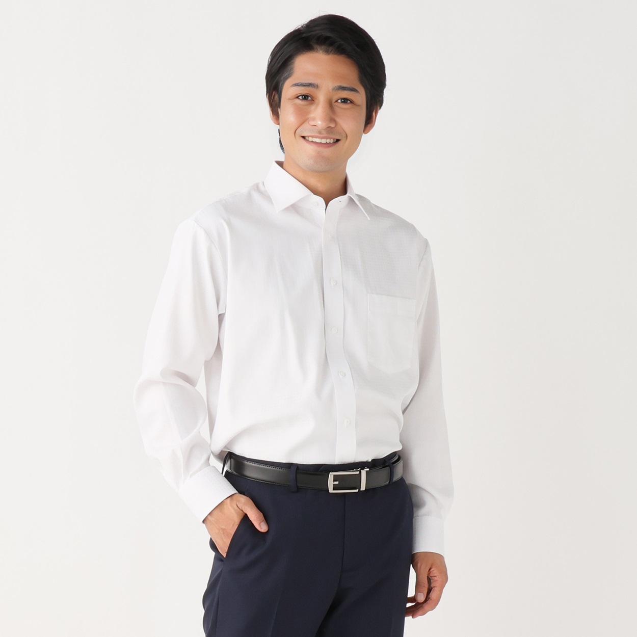 形態安定 接触冷感 長袖オフィスドレスシャツ メンズ(キナリ-41-80)