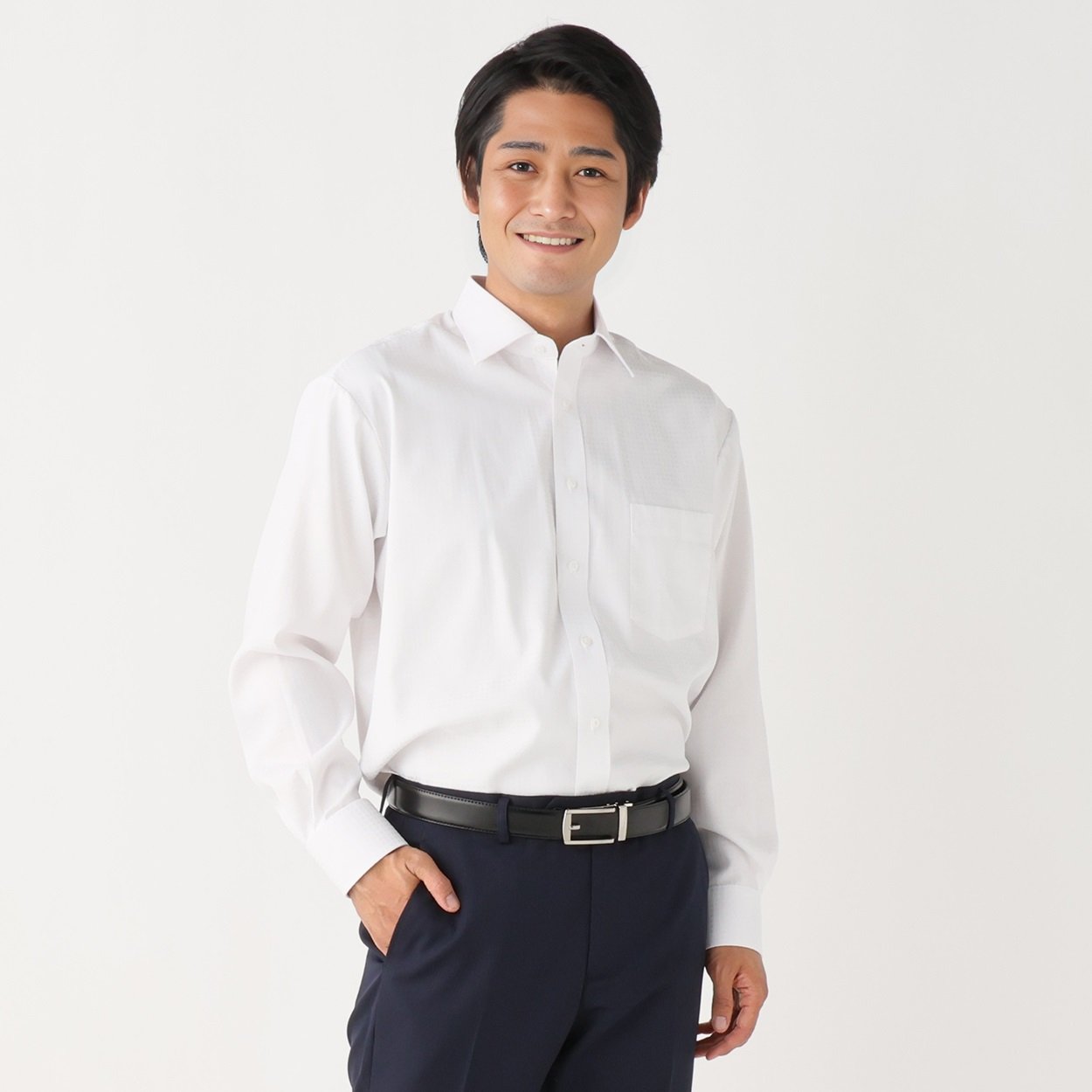 形態安定 接触冷感 長袖オフィスドレスシャツ メンズ(キナリ-41-82)
