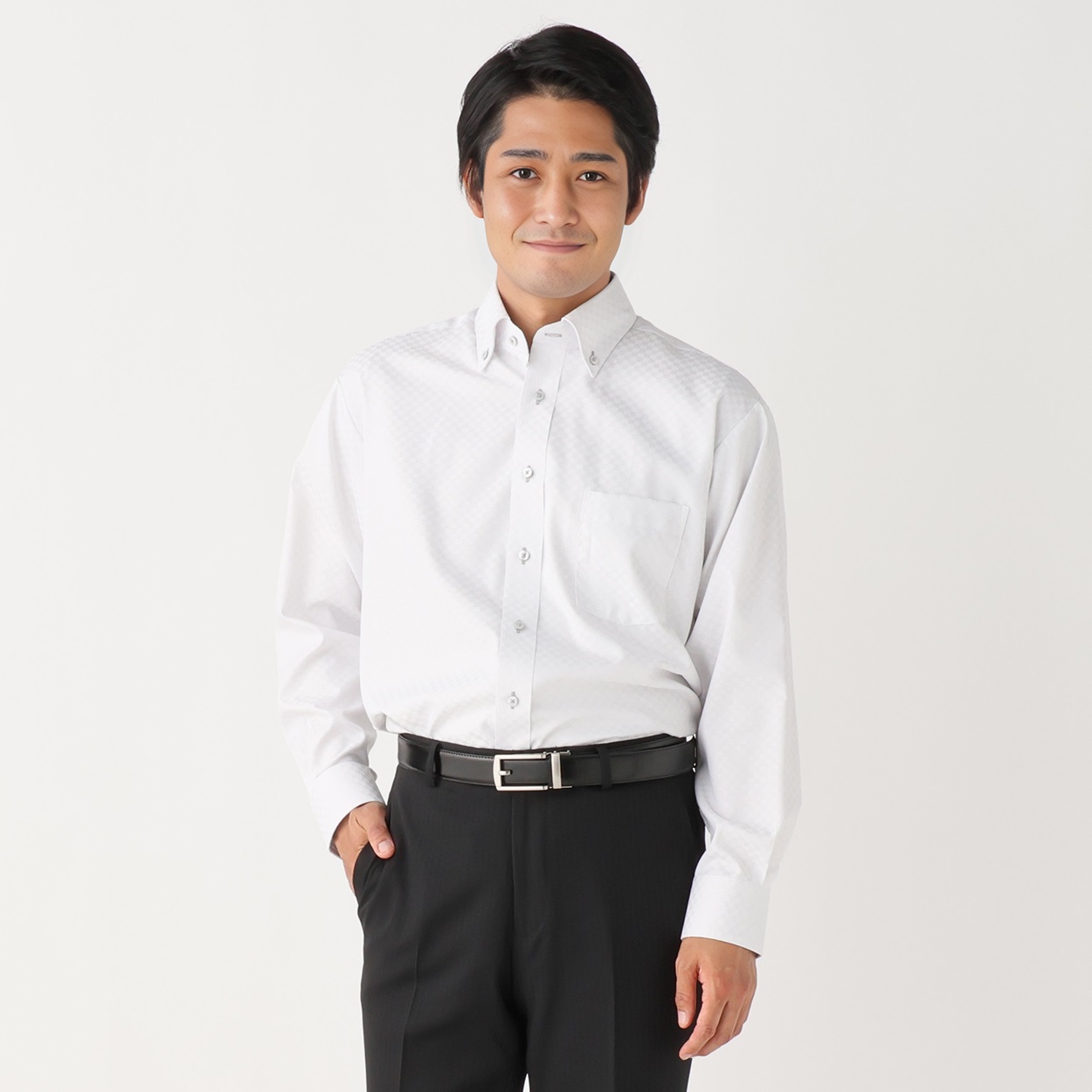 形態安定 接触冷感 長袖オフィスドレスシャツ メンズ(ウスクロ-41-82)