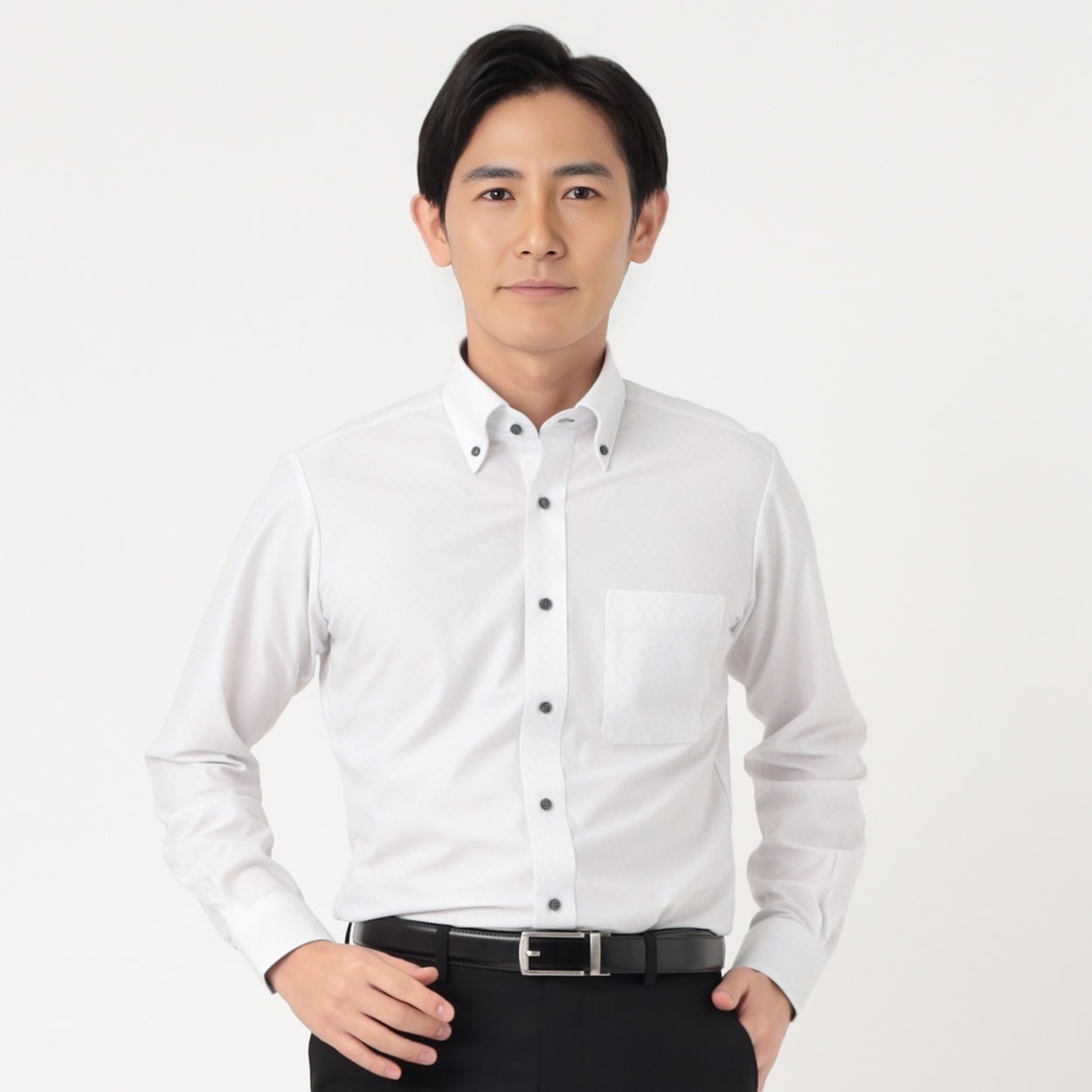 ドレスシャツ トリコットプリント ボタンダウン メンズ hiromichi