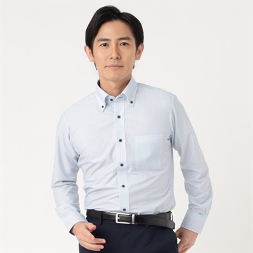 ドレスシャツ トリコットプリント ボタンダウン メンズ hiromichi nakano(ヒロミチナカノ)(ウスアオ-37-80)