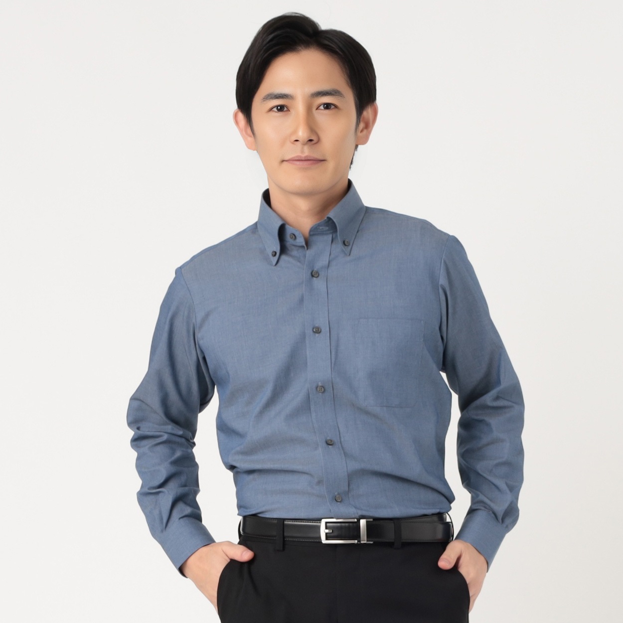 ドレスシャツ ウールライクリラックスシャツ メンズ hiromichi nakano(ヒロミチナカノ)(アオ-37-80)
