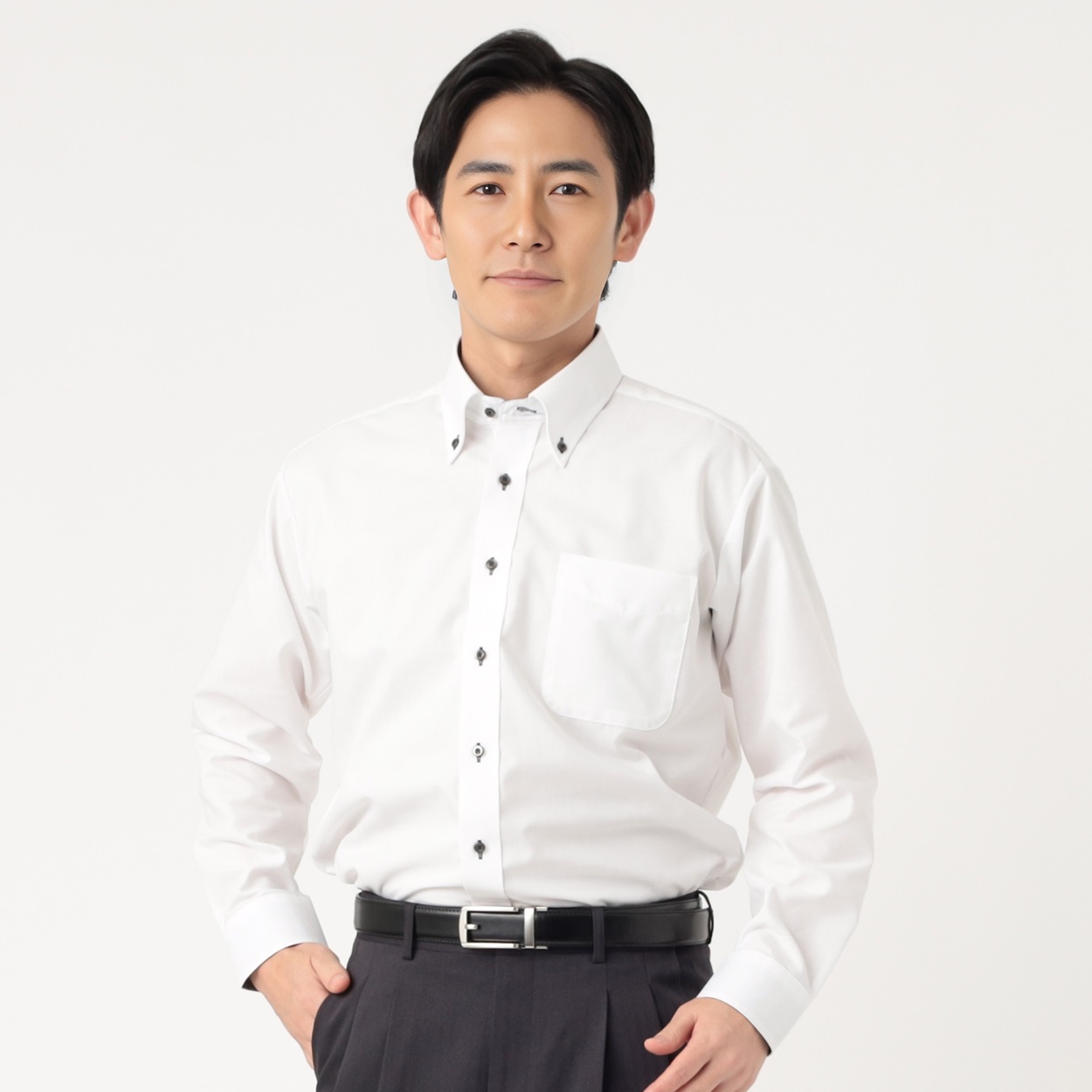 marie claire homme 形態安定ニュアンスカラー長袖ドレスシャツ メンズ(シロ-39-80)