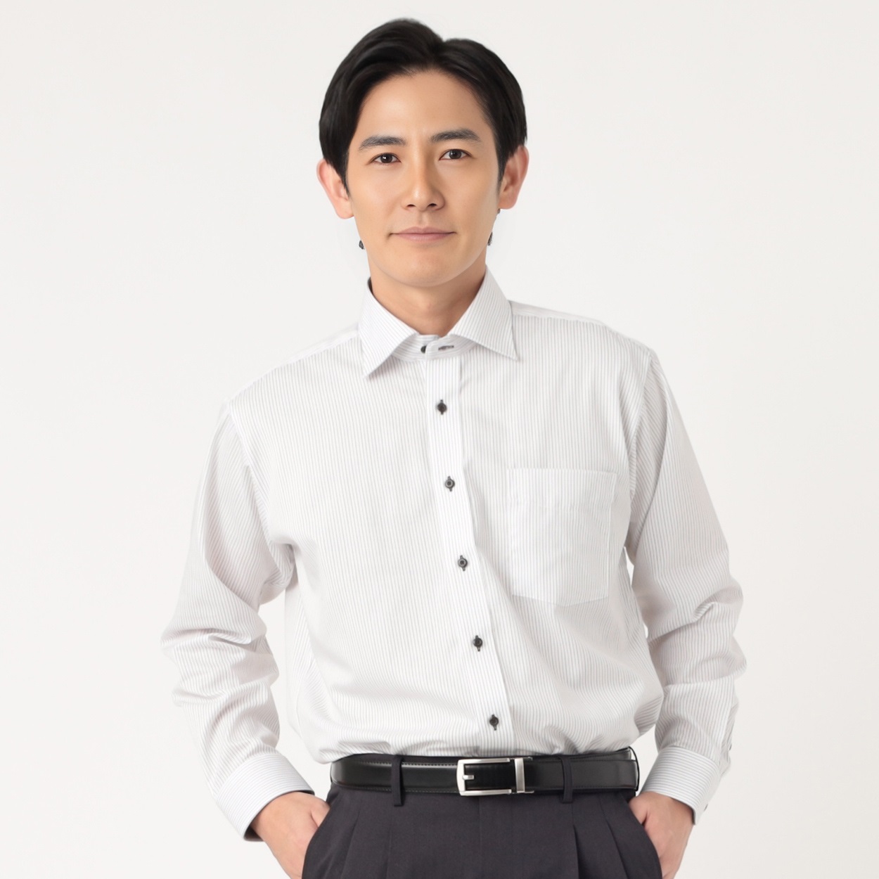 marie claire homme 形態安定ニュアンスカラー長袖ドレスシャツ メンズ