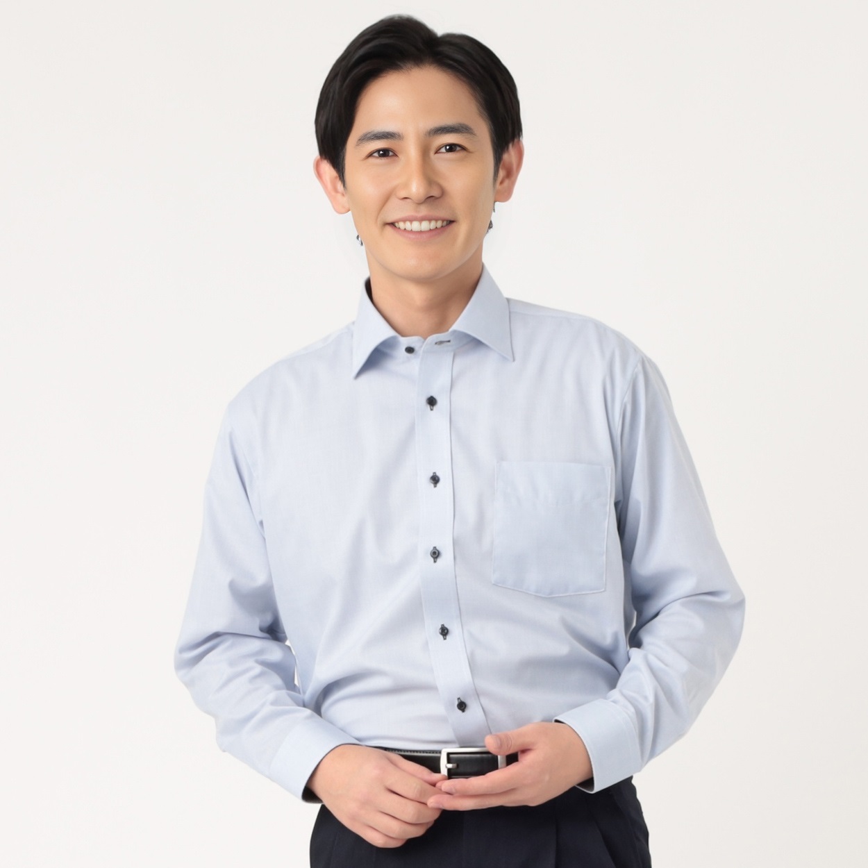 marie claire homme 形態安定ニュアンスカラー長袖ドレスシャツ メンズ(アオ-45-84)