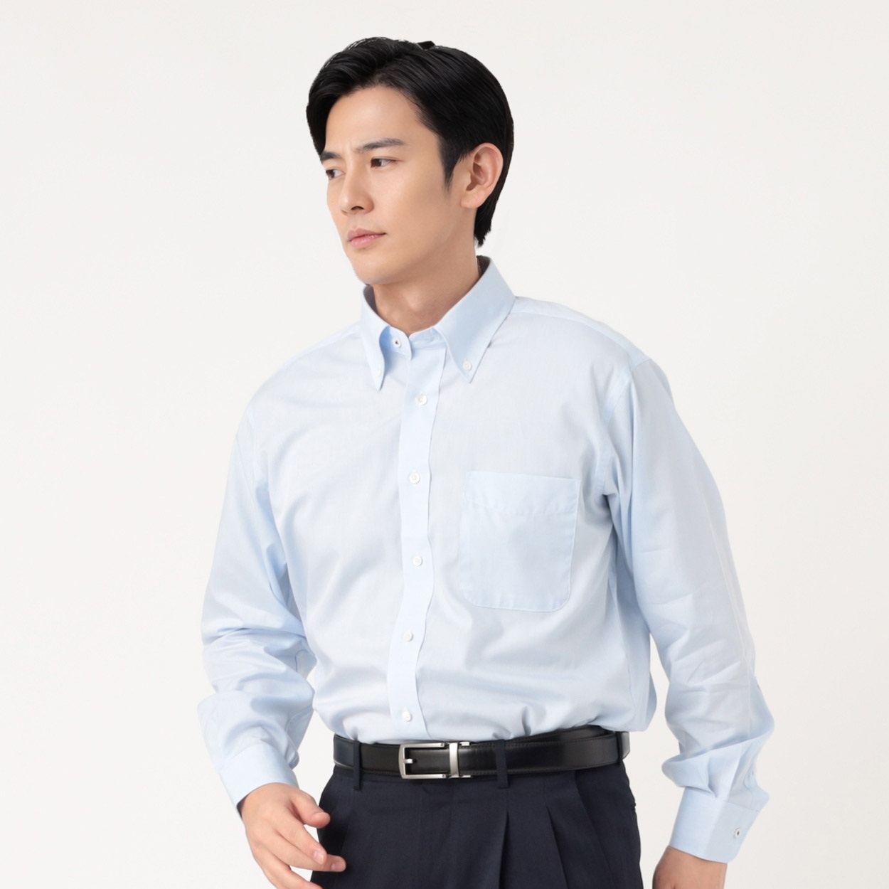 marie claire homme 綿100%本格仕様長袖ドレスシャツ レギュラーフィット メンズ(ウスアオ-45-84)
