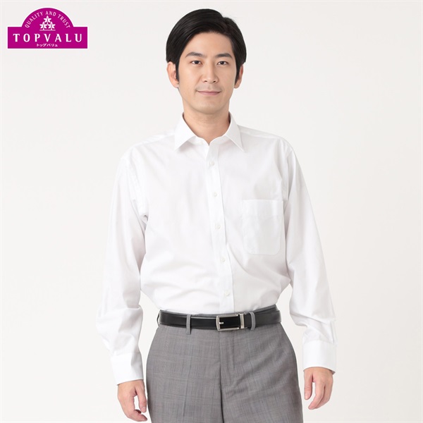 トップバリュ(TOPVALU) ドライで快適ドレスシャツ レギュラーフィッ セミワイド衿 メンズ(シロ-39-88)