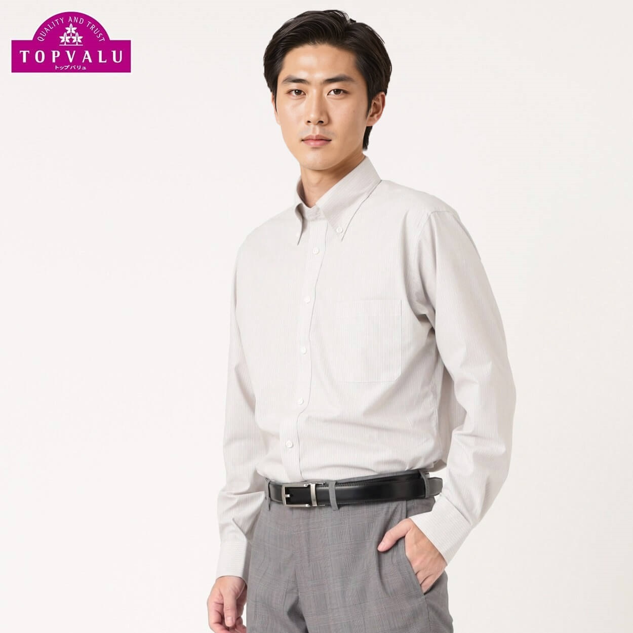 トップバリュ(TOPVALU) ドライで快適ドレスシャツ スリムフィット ボタンダウン衿 メンズ(ウスチャ-41-82)