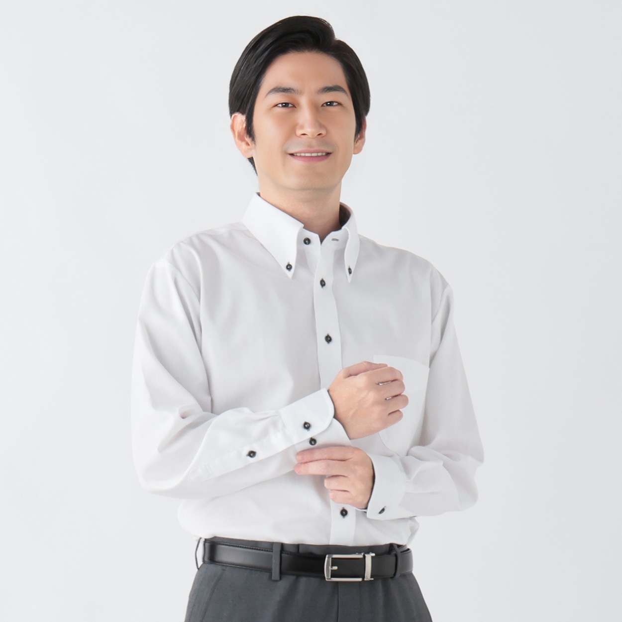 トップバリュ(TOPVALU) アクセントデザイン 長袖ドレスシャツ ボタン