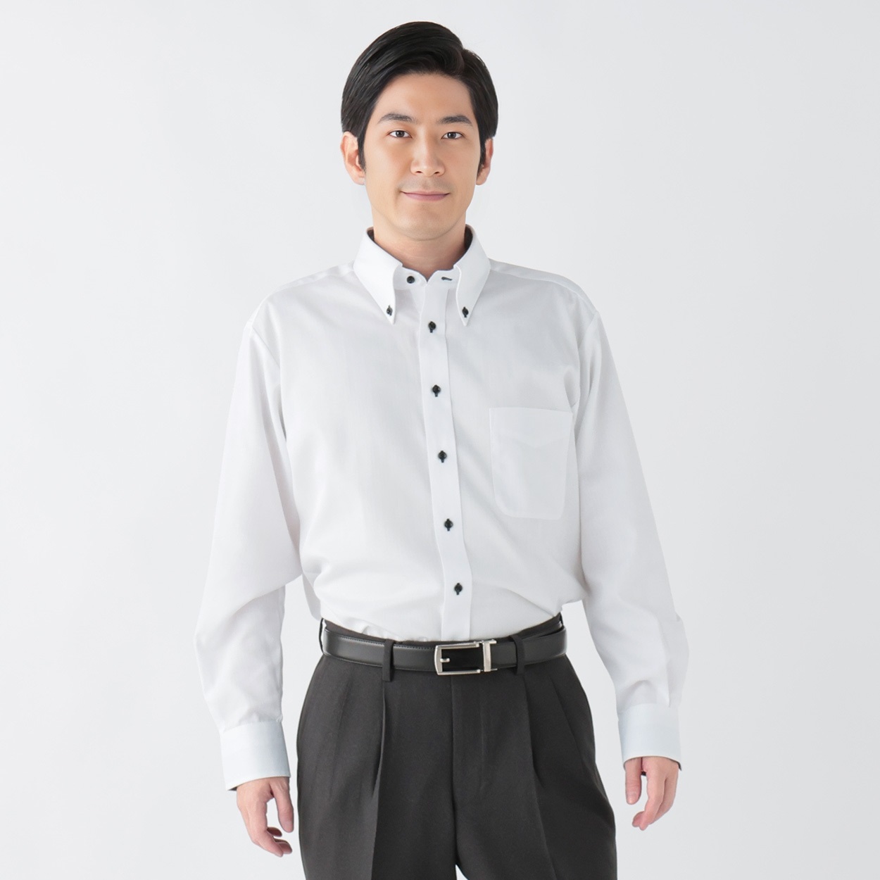 トップバリュ(TOPVALU) アクセントデザイン 長袖ドレスシャツ ボタンダウン衿 メンズ(アイボリー-41-84)