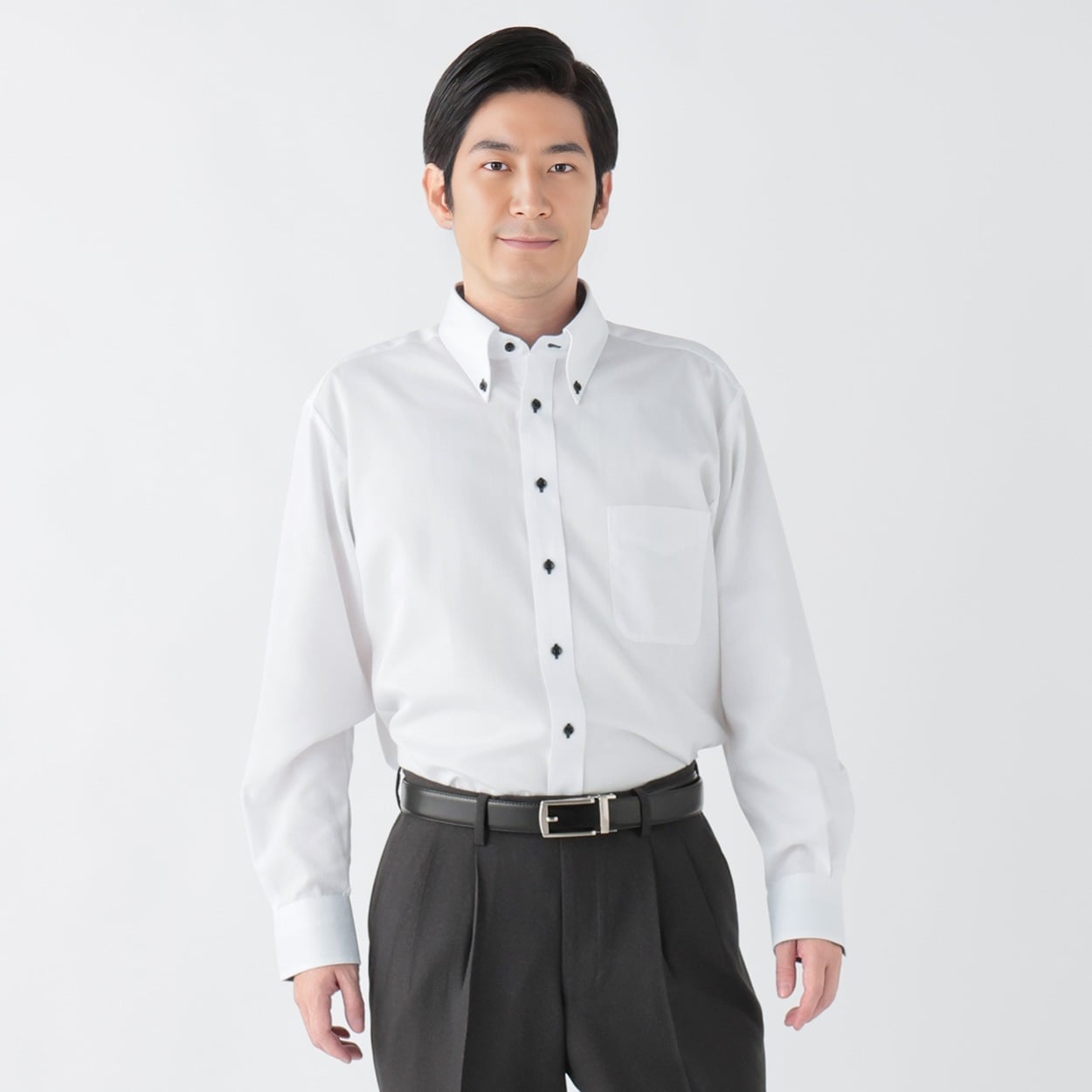 トップバリュ(TOPVALU) アクセントデザイン 長袖ドレスシャツ ボタンダウン衿 メンズ(アイボリー-43-84)