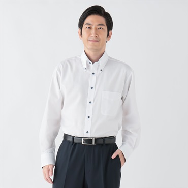 トップバリュ(TOPVALU) アクセントデザイン 長袖ドレスシャツ ボタンダウン衿 メンズ(Ａシロ-39-80)