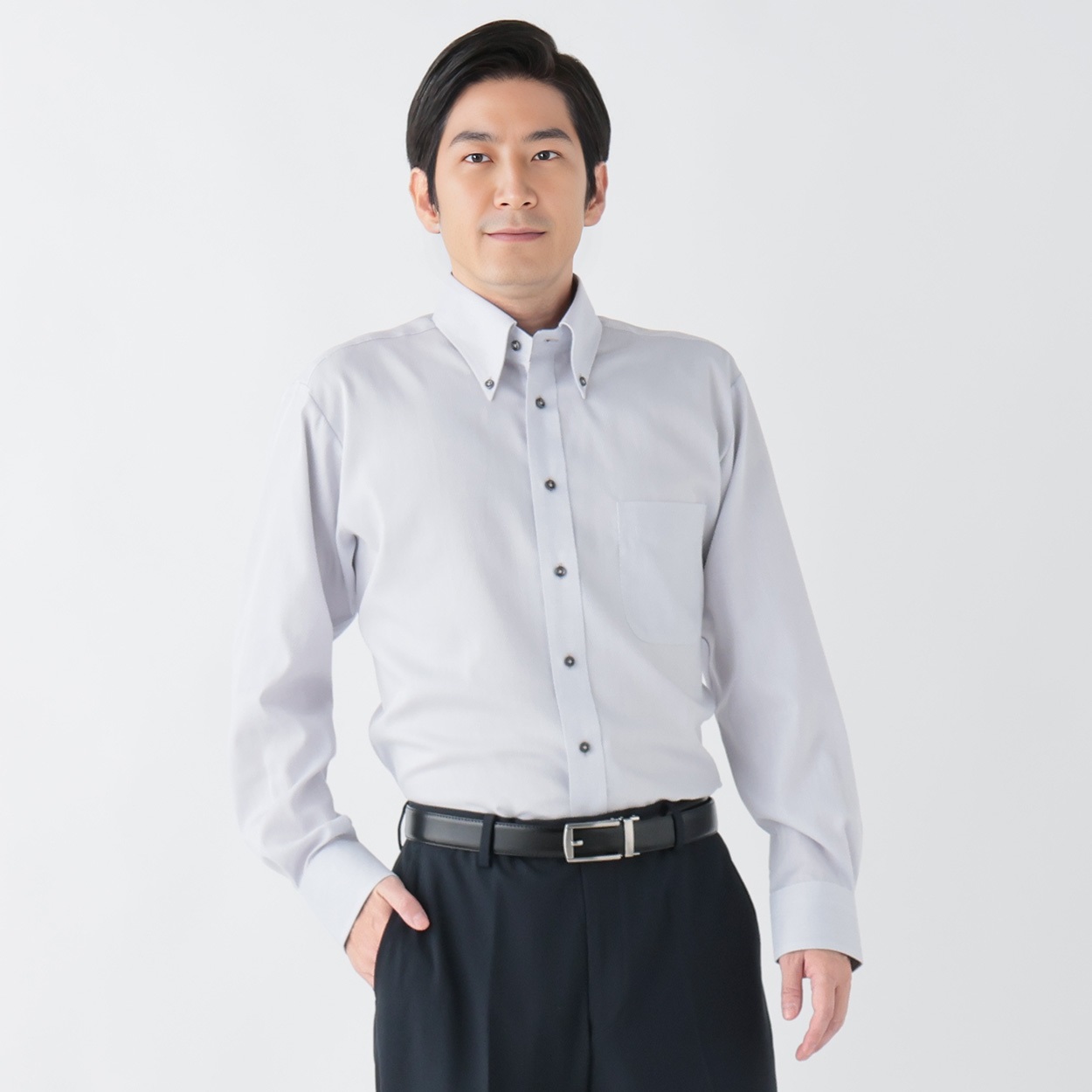 トップバリュ(TOPVALU) アクセントデザイン 長袖ドレスシャツ ボタンダウン衿 メンズ(Ａウスクロ-43-82)