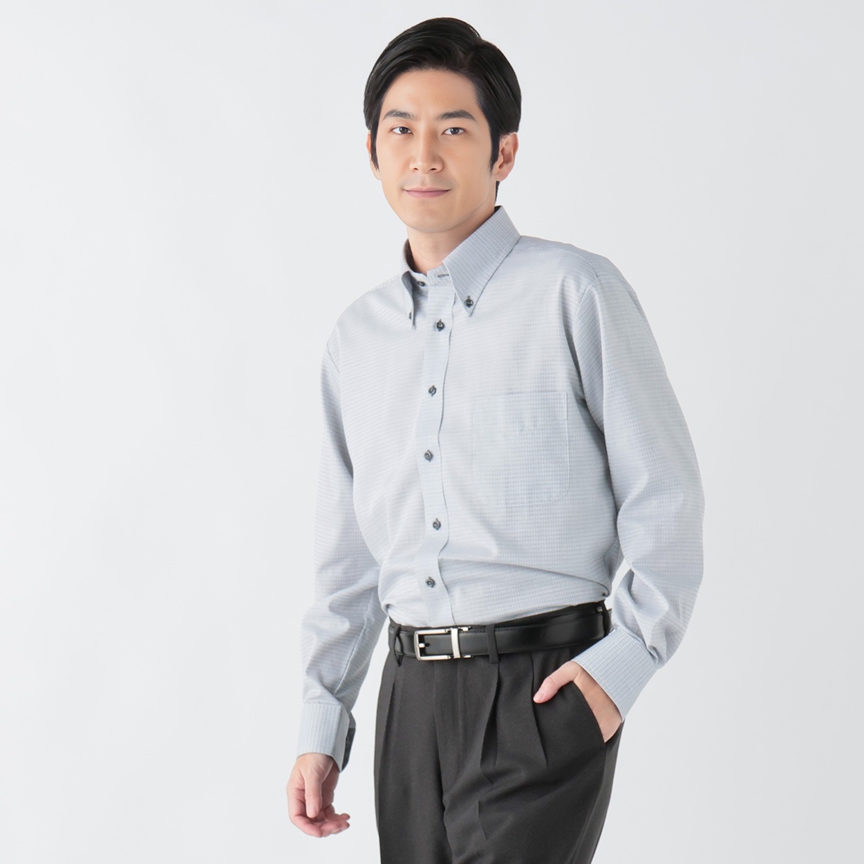 トップバリュ(TOPVALU) アクセントデザイン 長袖ドレスシャツ ボタン