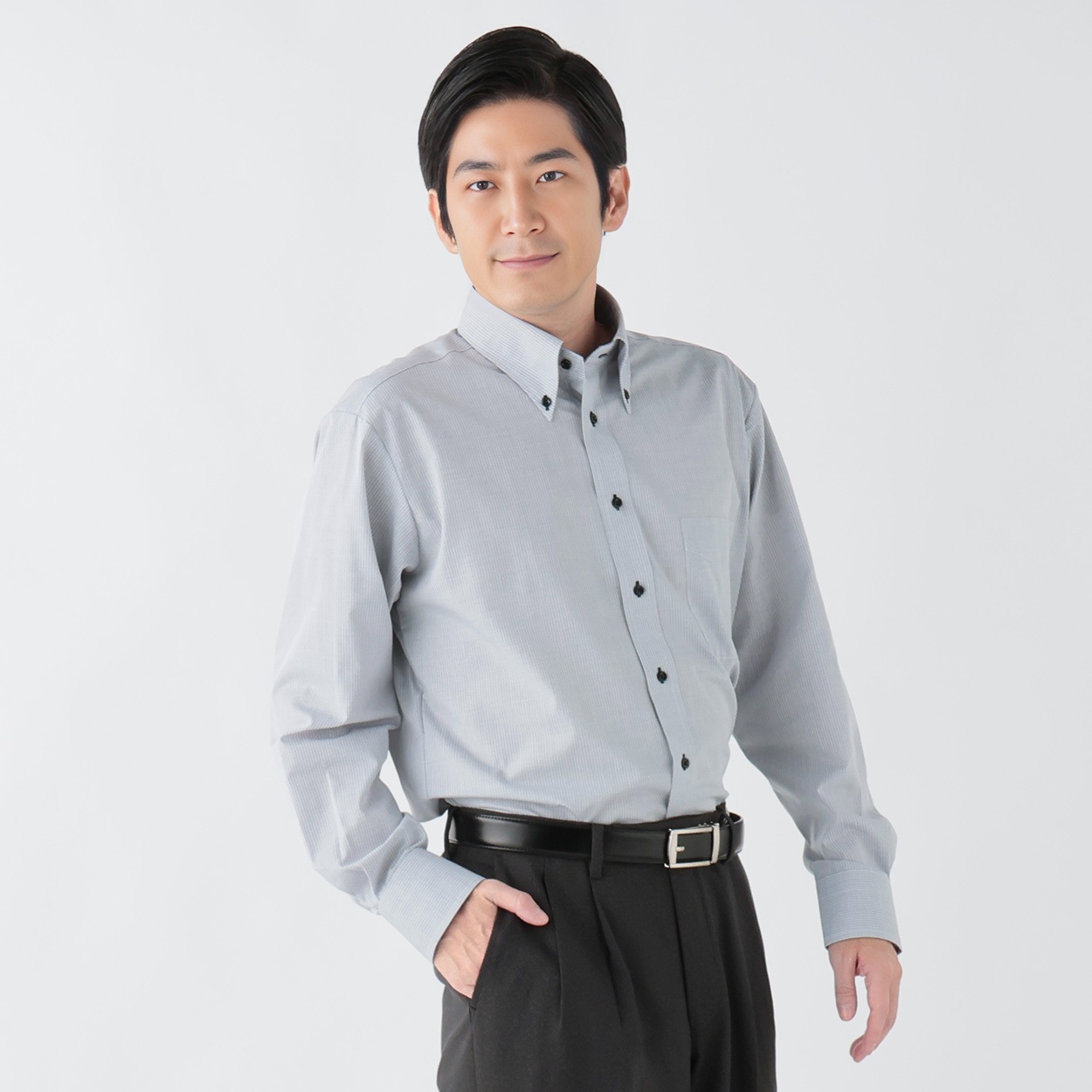 トップバリュ(TOPVALU) アクセントデザイン 長袖ドレスシャツ ボタン