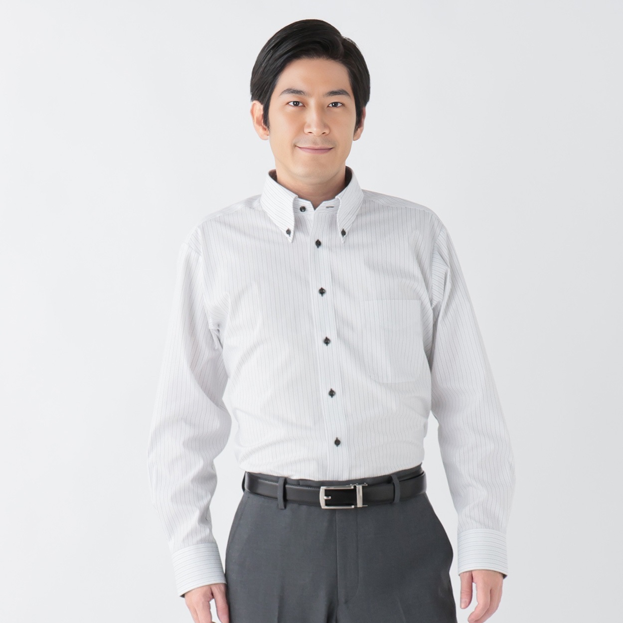 トップバリュ(TOPVALU) アクセントデザイン 長袖ドレスシャツ ボタンダウン衿 メンズ(モノトーン-45-84)