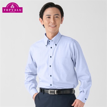 トップバリュ(TOPVALU) アクセントデザインドレスシャツ ボタンダウン衿 メンズ(Ａアオ-39-80)