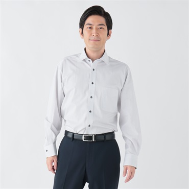 トップバリュ(TOPVALU) アクセントデザイン 長袖ドレスシャツ セミワイド衿 メンズ(チャコ－ルグレ－-39-80)
