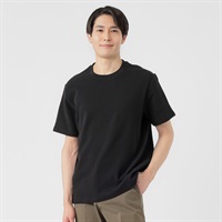 オーガニックコットンブレンド ワッフルクルー半袖Tシャツ メンズ(クロ-M)