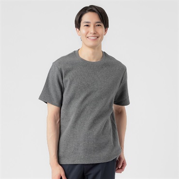 オーガニックコットンブレンド ワッフルクルー半袖Tシャツ メンズ(チャコ－ルグレ－-M)