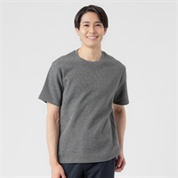 オーガニックコットンブレンド ワッフルクルー半袖Tシャツ メンズ(チャコ－ルグレ－-M)