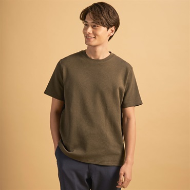 オーガニックコットンブレンド ワッフルクルー半袖Tシャツ メンズ