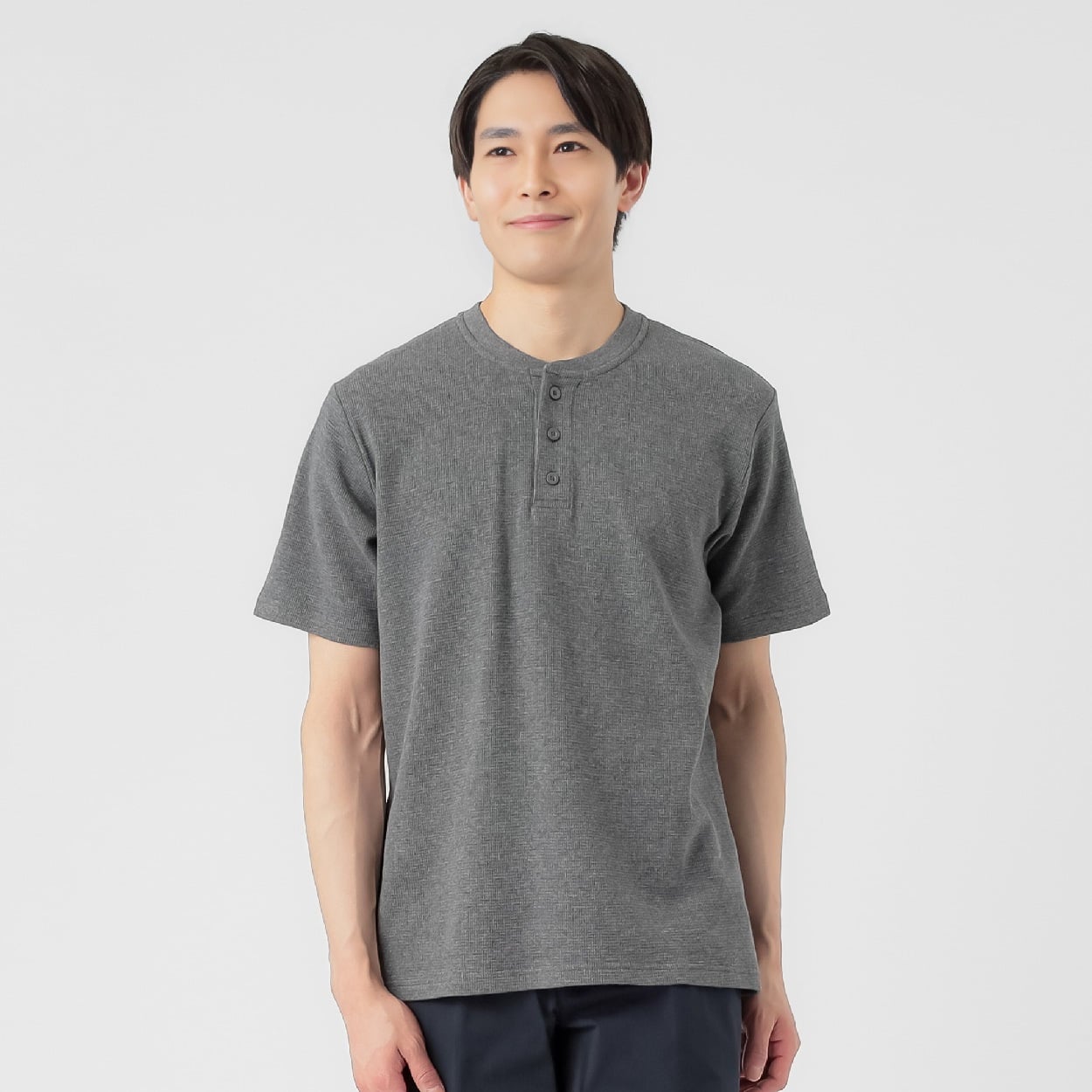 オーガニックコットンブレンド ワッフルクルー半袖Tシャツ メンズ