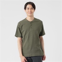 オーガニックコットンブレンド ワッフルクルー半袖Tシャツ メンズ(コイミドリ-M)