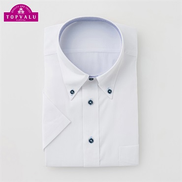 PEACE FIT COOL 通気性の良い半袖ドレスシャツ ボタンダウン衿  レギュラーフィット メンズ トップバリュ(TOPVALU)(シロ-45)
