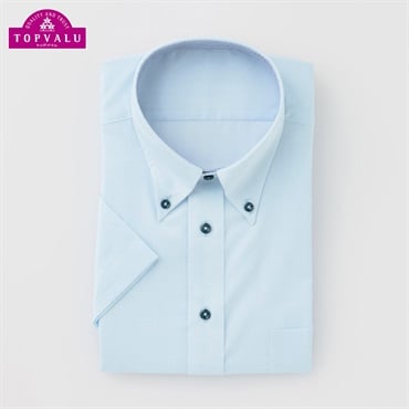 PEACE FIT COOL 通気性の良い半袖ドレスシャツ ボタンダウン衿  レギュラーフィット メンズ トップバリュ(TOPVALU)(ウスアオ-45)