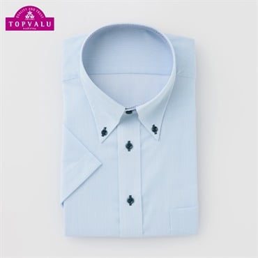 PEACE FIT COOL 通気性の良い半袖ドレスシャツ ボタンダウン衿  レギュラーフィット メンズ トップバリュ(TOPVALU)(アオ-45)