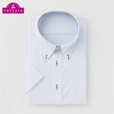 PEACE FIT COOL 通気性の良い半袖ドレスシャツ ボタンダウン衿  レギュラーフィット メンズ トップバリュ(TOPVALU)(コイアオ-45)